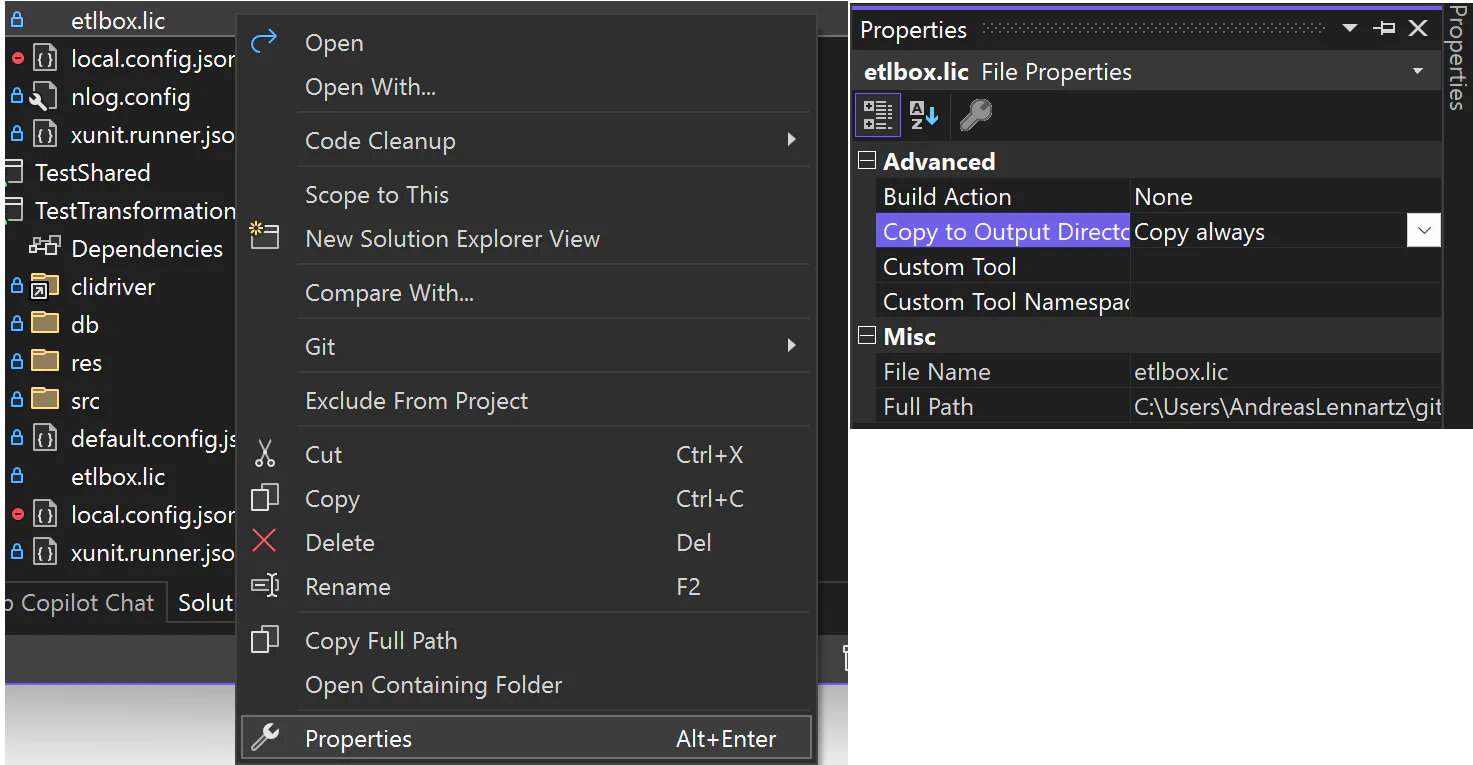 Properties - Copy to Output Directory