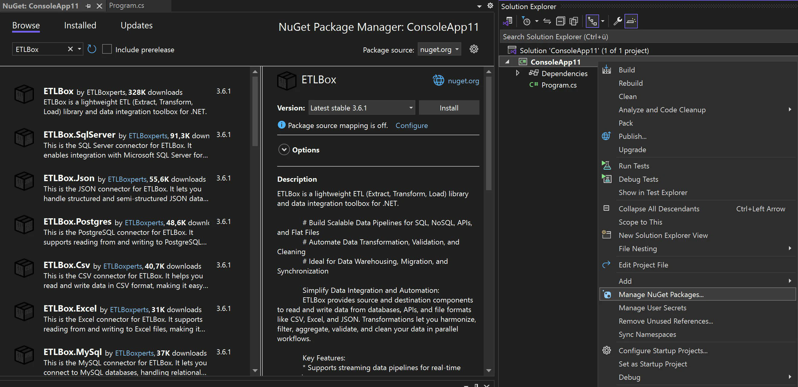 Visual Studio Nuget Package Manager